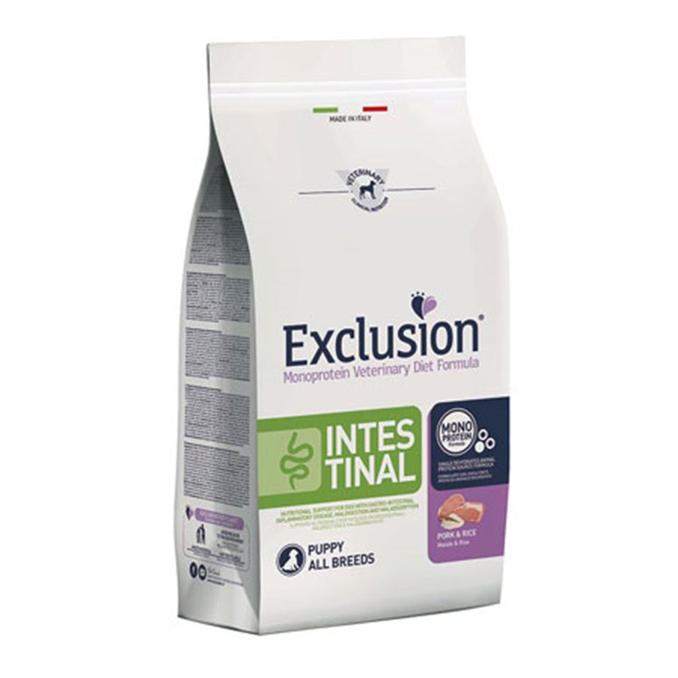 2 SACCHI Exclusion Diet Intestinal Puppy All Breed Maiale e Riso 12 Kg PREZZO A CONFEZIONE