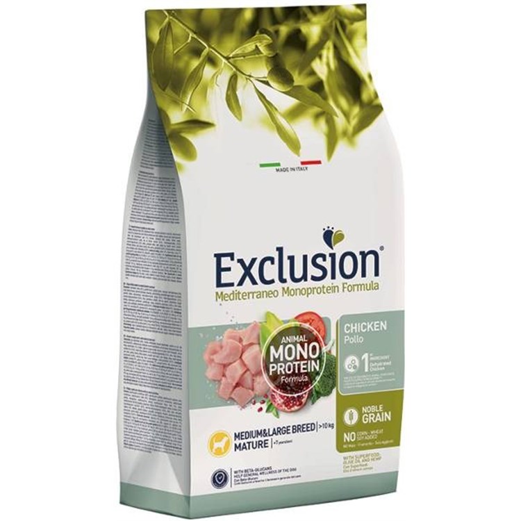 2 SACCHI Exclusion Mediterraneo MATURE Medium Large Pollo 12 Kg PREZZO A CONFEZIONE