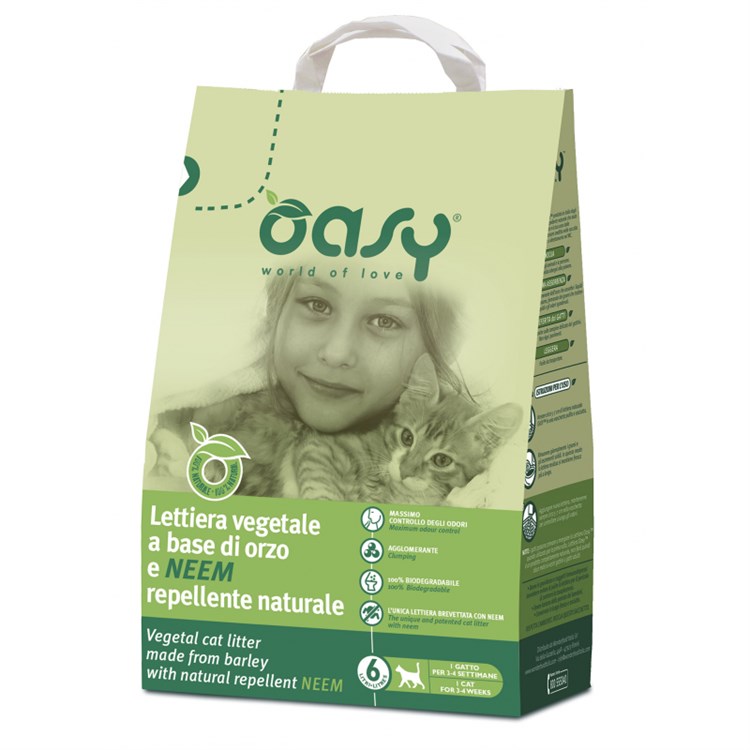 Wonderfood Oasy Lettiera Vegetale Con Orzo e Neem 6 Lt Agglomerante Per Gatti