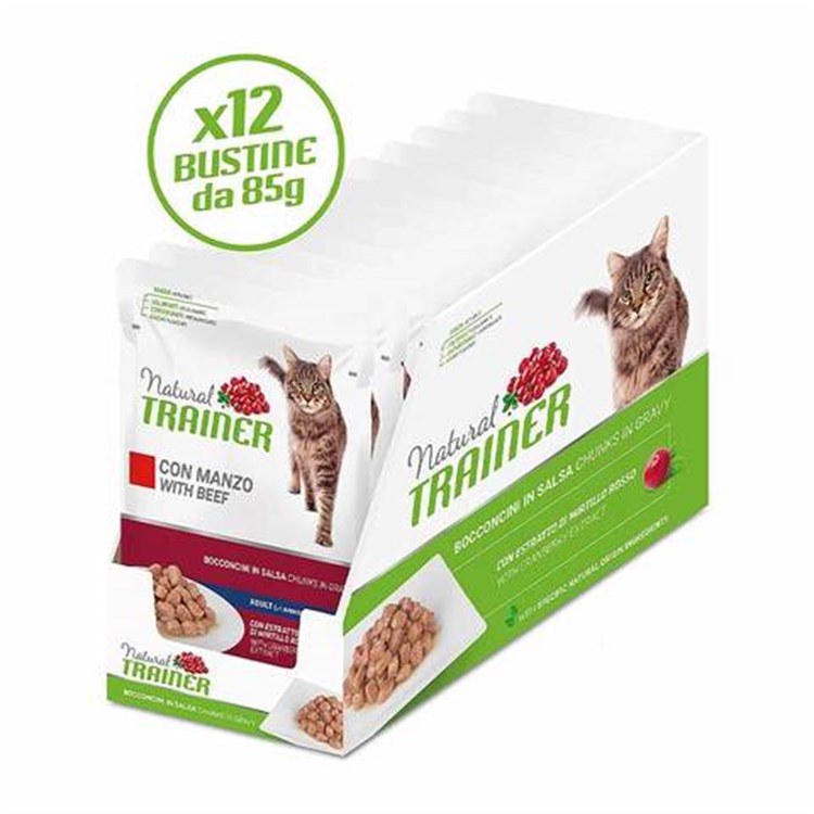 Natural Trainer Adult Cat Manzo Bocconcini in Salsa 85 gr Busta