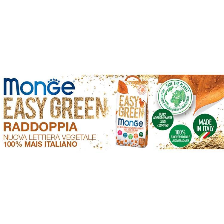 Monge Lettiera Agglomerante Vegetale Easy Green Mais 10 lt 3,8 kg