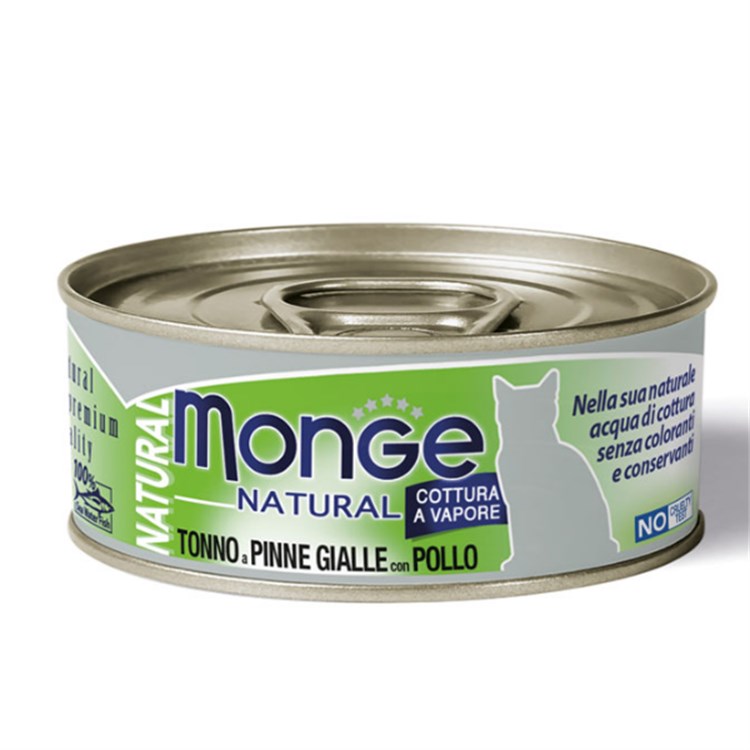 Monge Cat Natural Superpremium 80 gr Tonno a Pinne Gialle con Pollo Scatoletta Gatti