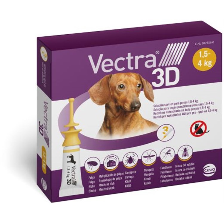 Vectra 3D Giallo Spot-On da 1,5 a 4 kg 3 Pipette per cani