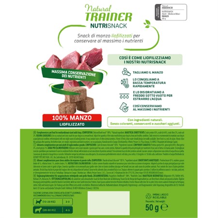 Natural Trainer Dog NutriSnack Medium Maxi Manzo 50 gr Liofilizzato Per Cani in Cani