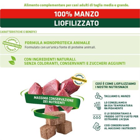 Natural Trainer Dog NutriSnack Medium Maxi Manzo 50 gr Liofilizzato Per Cani in Cani