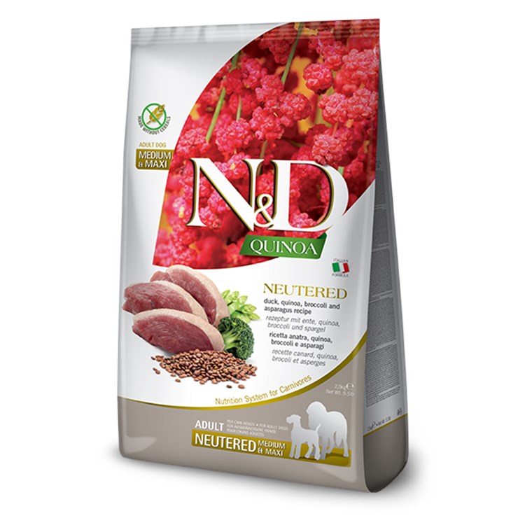 Farmina N/D Quinoa Grain Free Adult Medium Maxi Neutered Anatra 2,5 Kg Per Cani