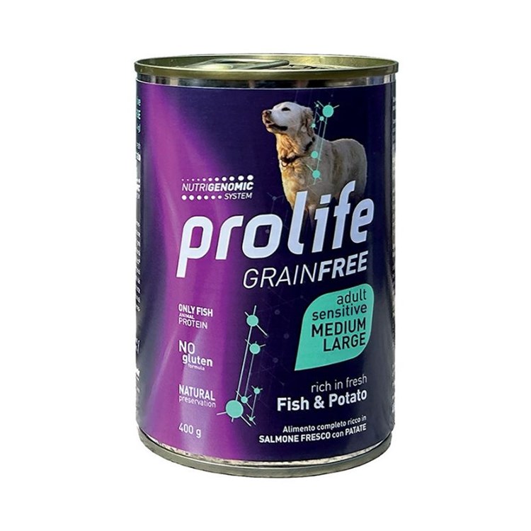 Prolife Dog Adult Sensitive Medium Large Grain Free Pesce e Patate 400 gr Umido Per Cani