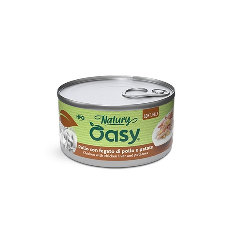 Oasy Natury Cat Soft Jelly Pollo Con Fegato di Pollo e Patate 85 gr Lattina Umido Per Gatti