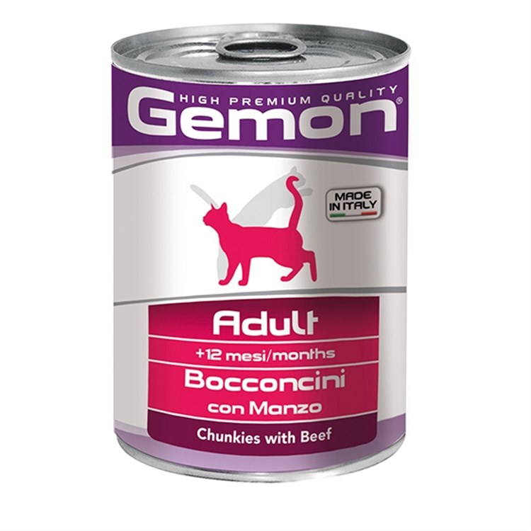 Gemon Adult Bocconcini con Manzo 415 gr Barattolo per Gatti