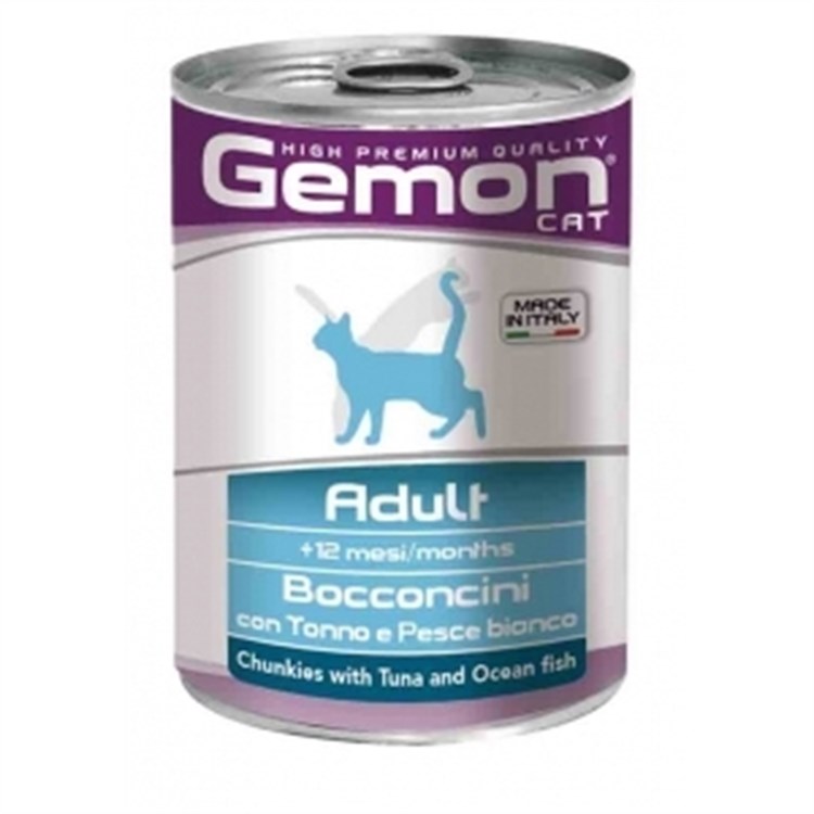 Gemon Adult Bocconcini con Tonno e Pesce Bianco 415 gr Barattolo per Gatti