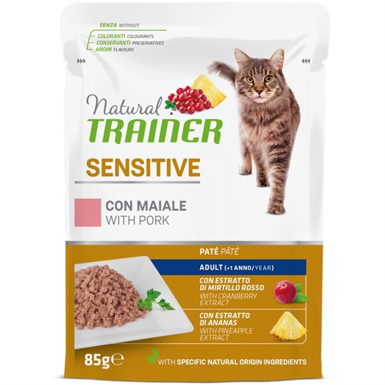 Natural trainer Sensitive Adult con Maiale Paté 85 gr Bustina gatto