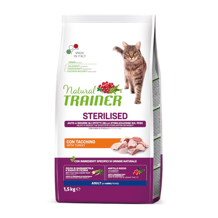 Natural Trainer Sterilised Tacchino 1,5 kg Gatto