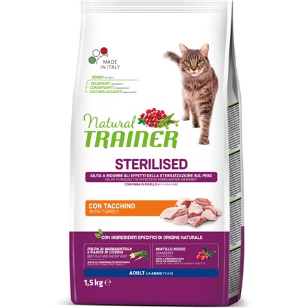 Natural Trainer Sterilised Carni Bianche 1,5 kg Gatto in Gatti