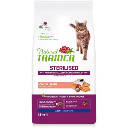 Natural Trainer Sterilised Salmone 1,5 kg Gatto in Gatti