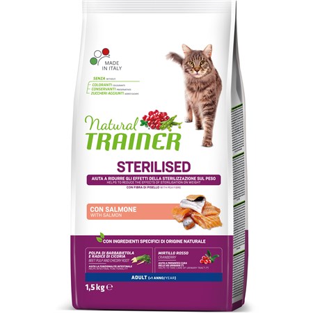 Natural Trainer Sterilised Salmone 1,5 kg Gatto in Gatti