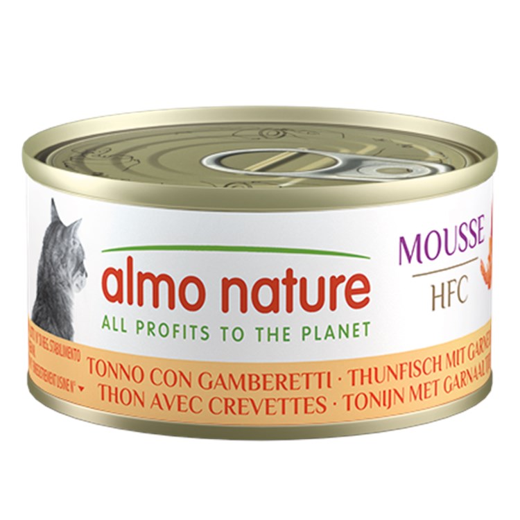 Almo Nature Hfc Mousse Tonno Con Gamberetti 70 gr Scatoletta Per Gatti