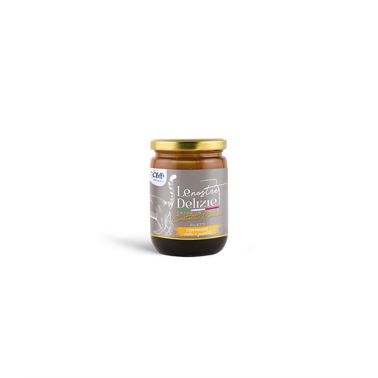 Cliffi Le Nostre Delizie gatto Castelli Romani filetti con manzo mela e piselli 80 gr