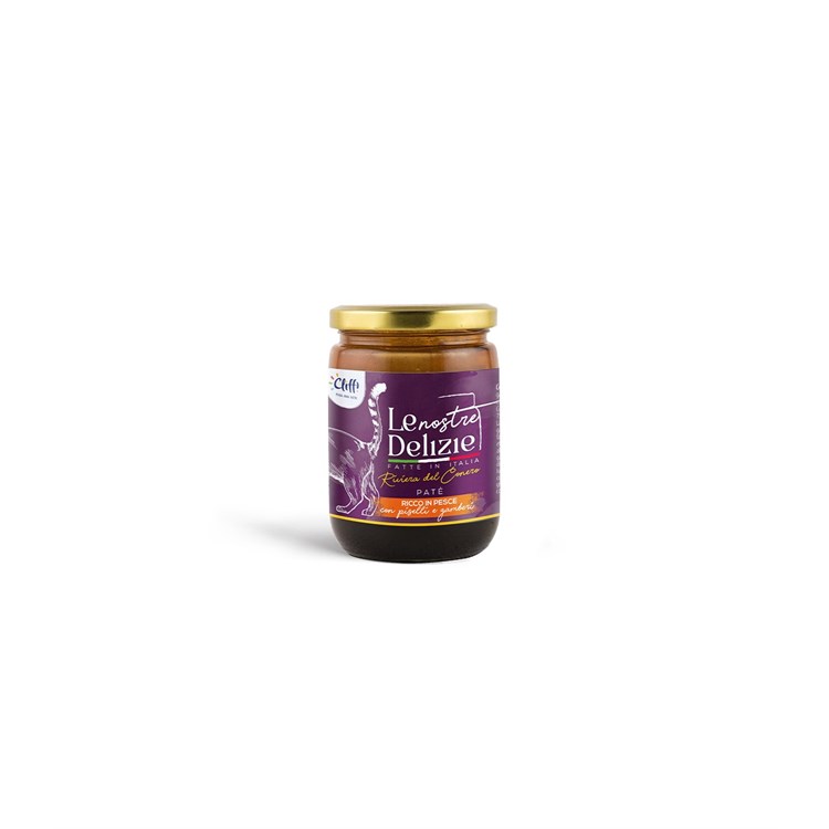 Cliffi Le Nostre Delizie gatto Riviera del Conero patè ricco in pesce con piselli e gamber 80 gr