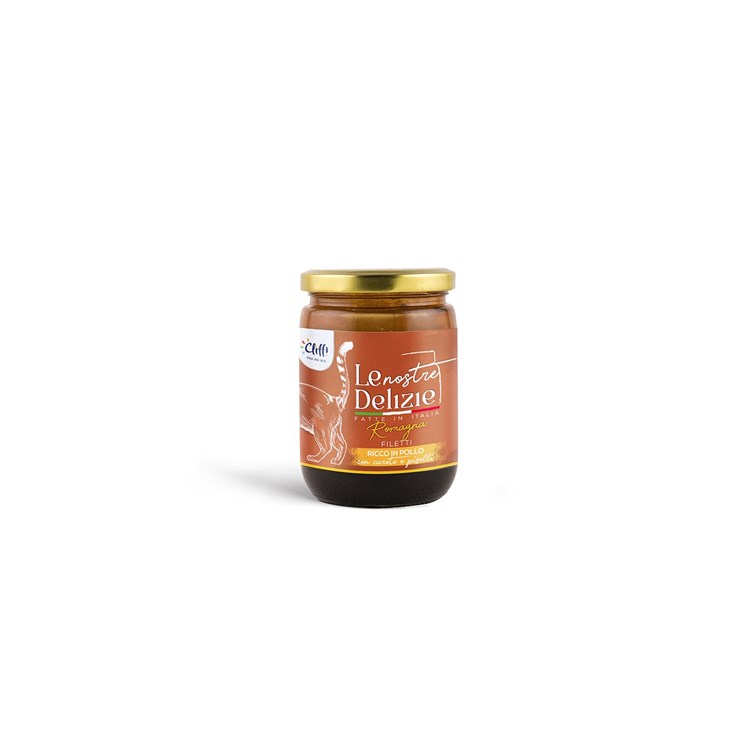 Cliffi Le Nostre Delizie gatto Romagna filetti ricchi pollo con carote e piselli 80 gr