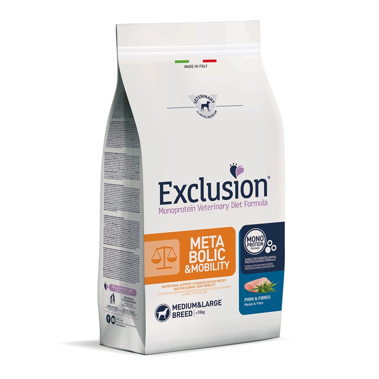 Exclusion Diet Metabolic Mobility Medium Large 12 kg Maiale e Fibre Per Cane