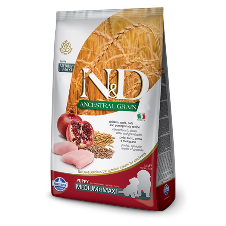 Farmina N/D Ancestral Low Grain Puppy Medium Maxi kg Pollo e Melograno 2,5 kg Per Cani