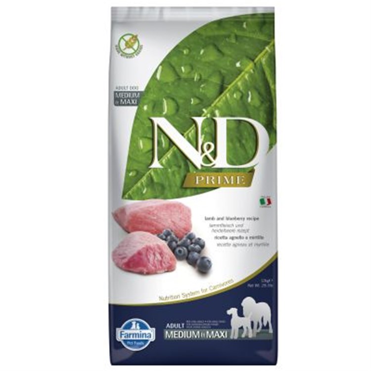 Farmina N/D Prime Grain Free Adult Medium Maxi Agnello e Mirtillo 12 kg Per Cani