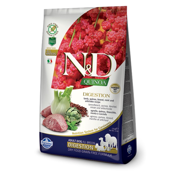 Farmina N/D Quinoa Grain Free Adult Medium Maxi Digestion Agnello 2,5 Kg Per Cani