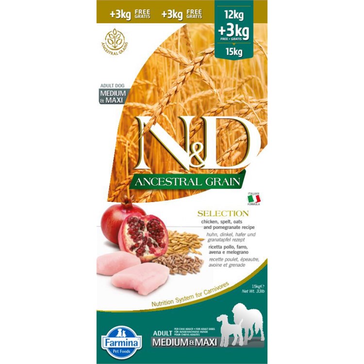 Farmina N/D SELECTION Ancestral Grain Adult Medium Maxi Pollo 12 + 3 kg = 15 kg