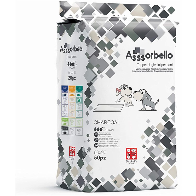 Ferribiella 200 Tappetini Assorbello Ultra Charcoal 60 x 90 Traverse Carbone Attivo Cani