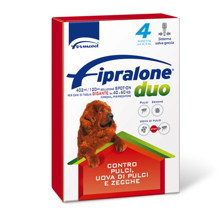 Fipralone Duo Cane 40-60 Kg Antipulci Antizecche 4 Pipette