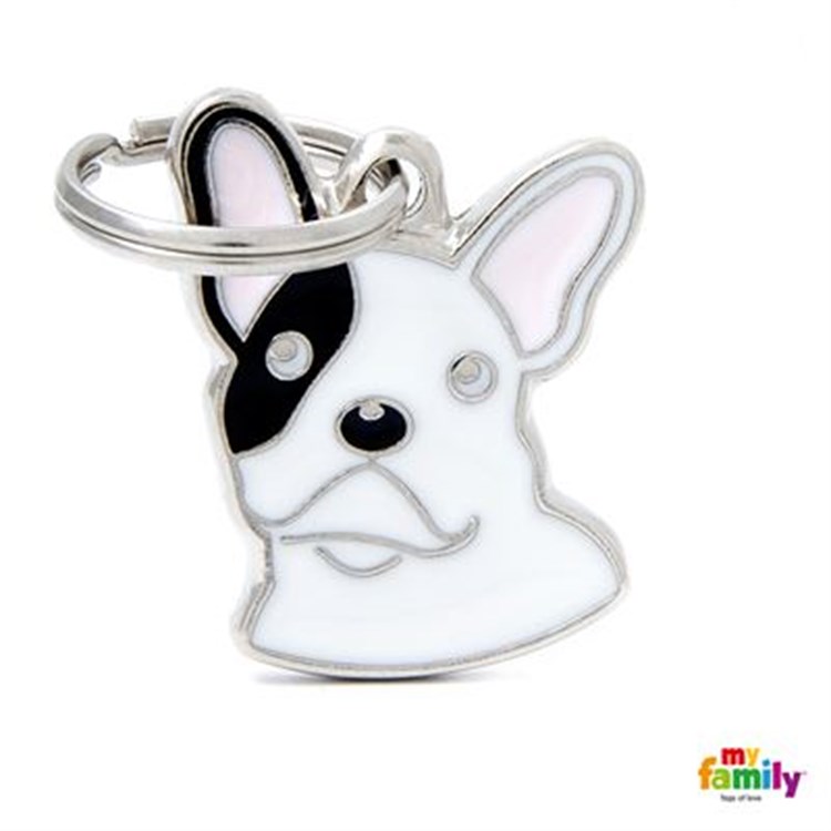 Medaglietta Incisa My Family Cane Bulldog Francese Bianco e Nero