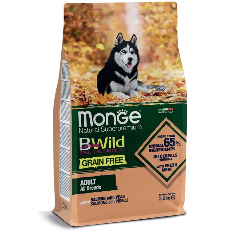 Monge Bwild Grain Free Adult All Breed Salmone e Piselli 12 Kg Per Cani