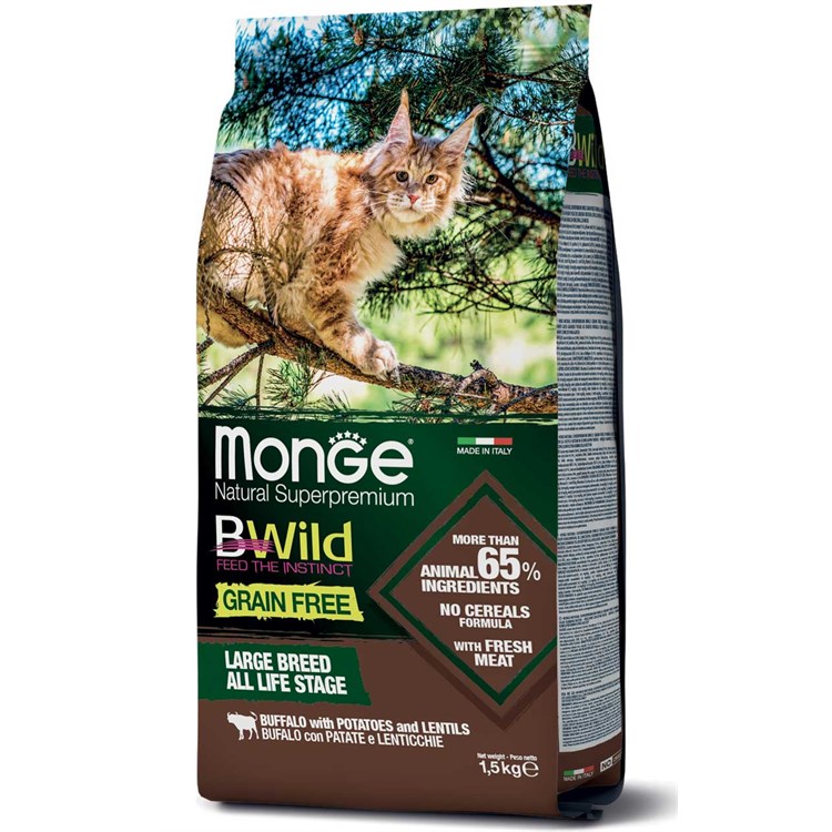 Monge Bwild Grain Free Adult Large Breed All Life Stage Bufalo Patate 1,5 kg Per Gatti