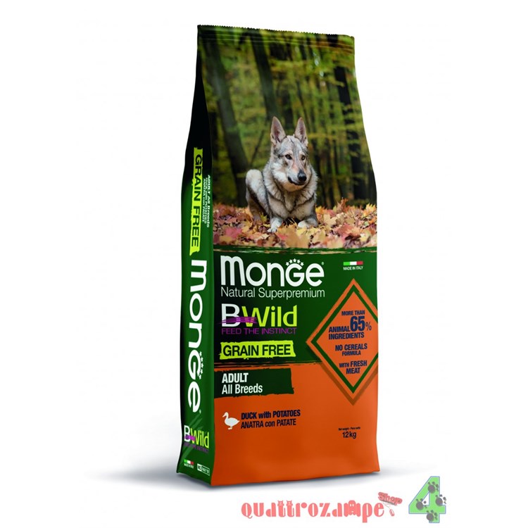 Monge Bwild Grain Free All Breeds Adult Anatra e Patate 12 kg Per Cani