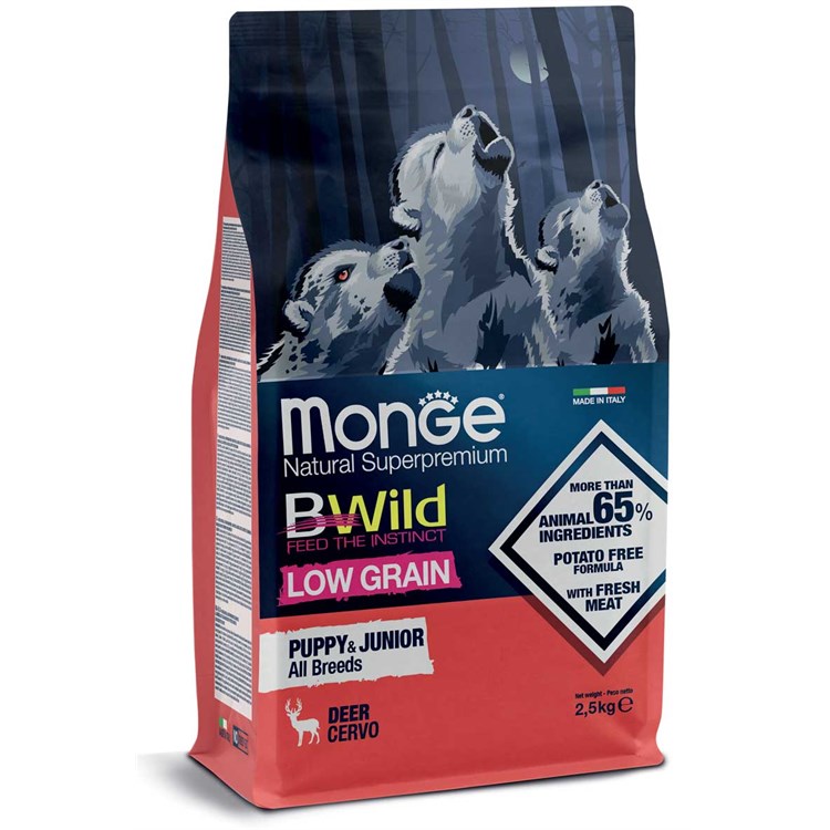 Monge Bwild Low Grain All Breed Puppy Junior Cervo 12 kg Per Cani