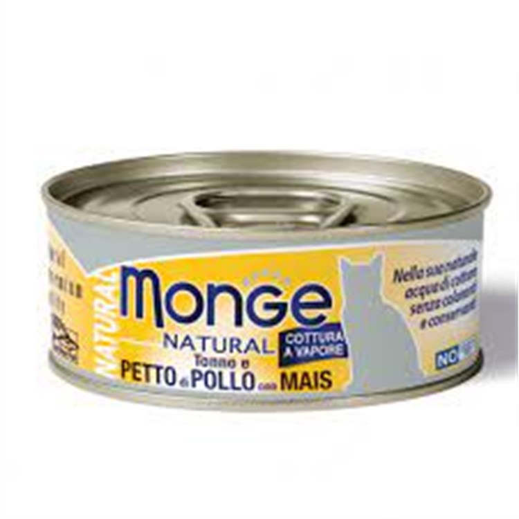 Monge Cat Natural Superpremium 80 gr Tonno e petto di Pollo con mais Scatoletta Gatti