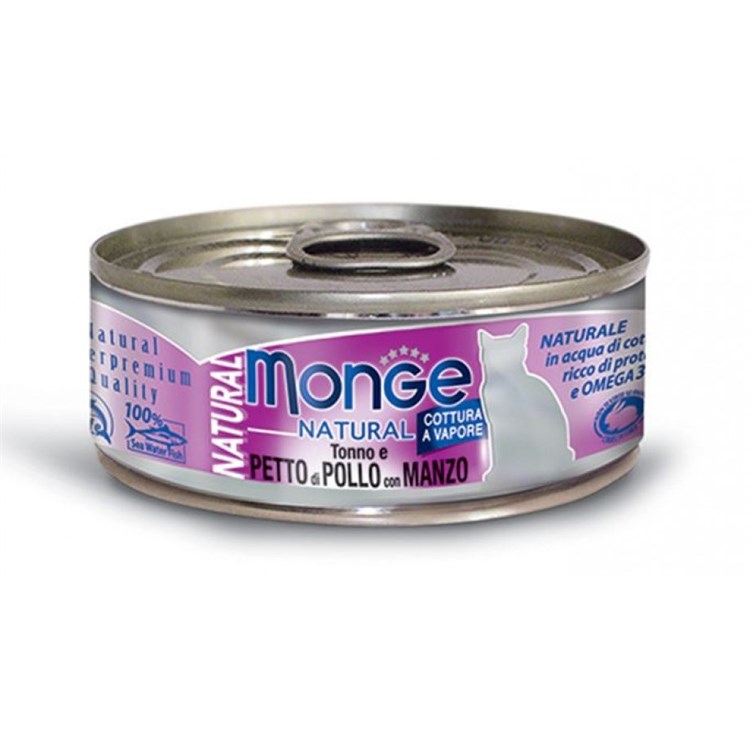 Monge Cat Natural Superpremium 80 gr Tonno e petto di Pollo con Manzo Scatoletta Gatti