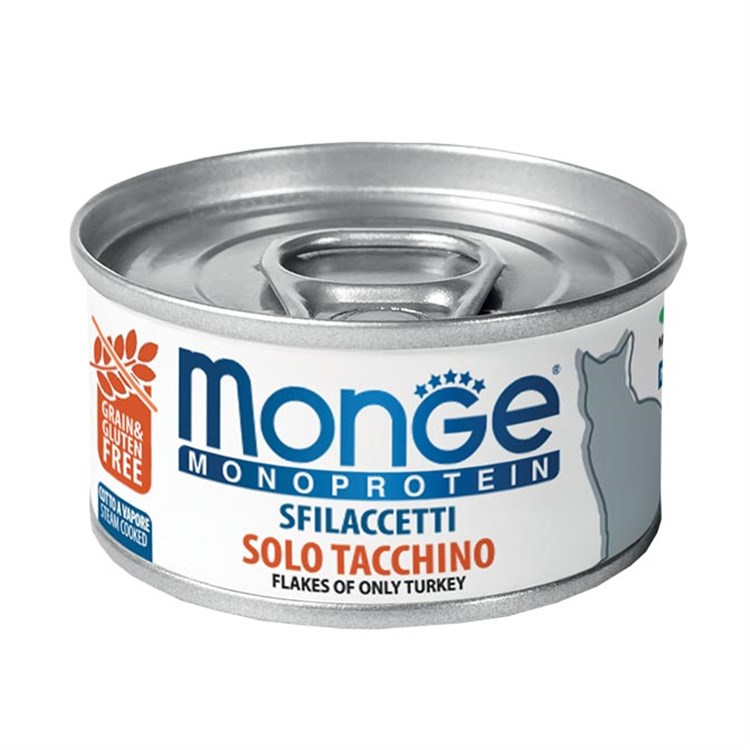 Monge Monoproteico Sfilaccetti Solo Tacchino 80 gr Lattina Per Gatti