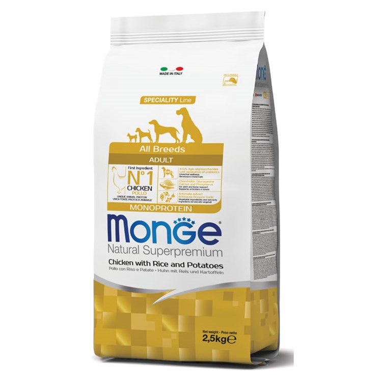Monge Superpremium Adult All Breeds Pollo Riso Patate 2,5 kg Cane