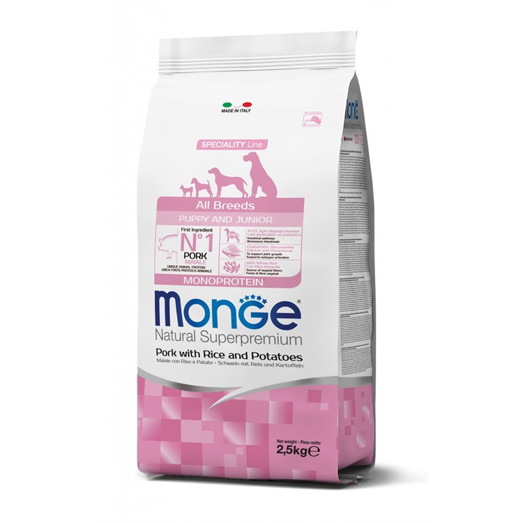 Monge Superpremium All Breed Puppy Junior Maiale Riso 12 kg Cane