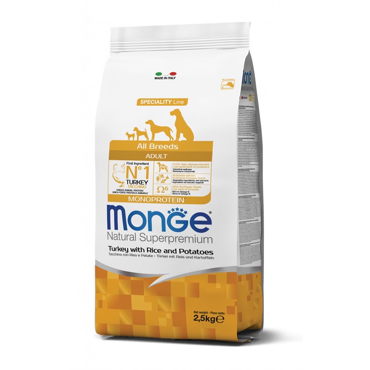 Monge Superpremium All Breeds Adult Monoproteico Tacchino Riso 2,5 kg Cane