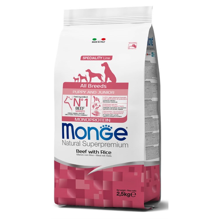 Monge Superpremium All Breeds Puppy Manzo e Riso 2,5 kg Cane
