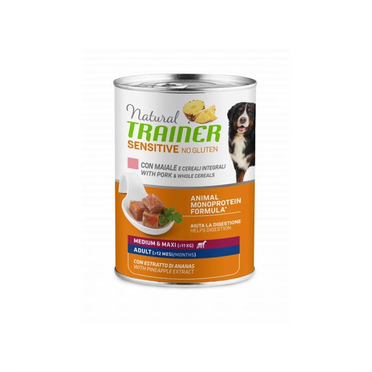 Natural Trainer Sensitive No Gluten Adult Maiale 400 gr Umido Cane