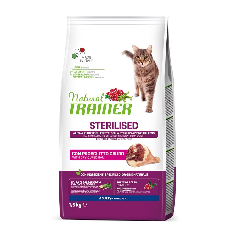 Natural Trainer Sterilised Prosciutto Crudo 1,5 kg Gatto