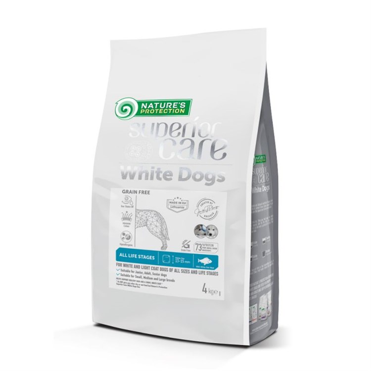 Nature's Protection White Dog Adult All Sizes Pesce Bianco 4 kg Crocchette Cani Manti Bianchi