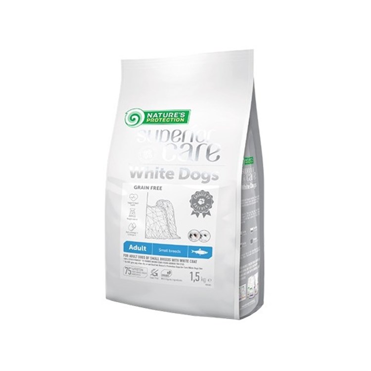 Nature's Protection White Dog Adult Small Grain Free Aringa 1,5 kg Crocchette Per Cani Manti Bianchi