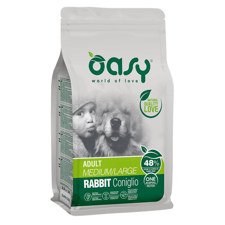 Oasy Dog Adult Medium Large Coniglio 2,5 kg Monoproteico Crocchette Per Cani