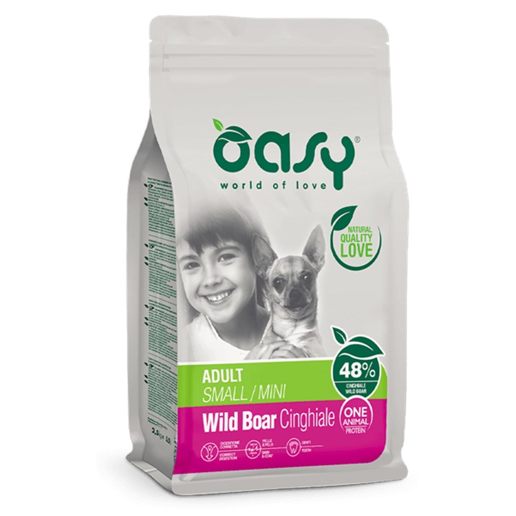 Oasy Dog Adult Small Mini Cinghiale 2,5 kg Crocchette Monoproteiche Cane