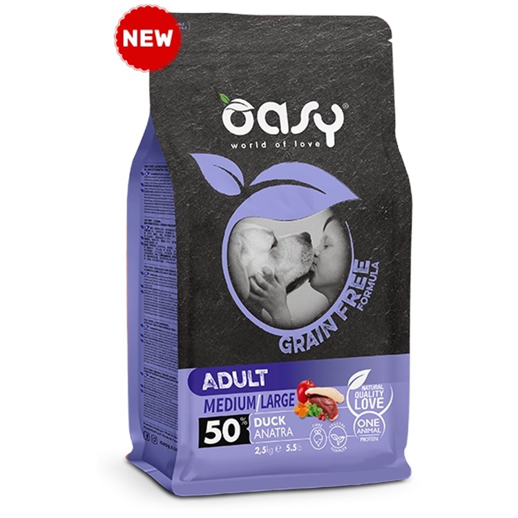 Oasy Dog Grain Free Adult Medium Large Anatra 12 kg Crocchette Per Cani