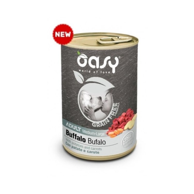 Oasy Dog Grain Free Adult Medium Large Bufalo 400 Gr Barattolo Umido Cane
